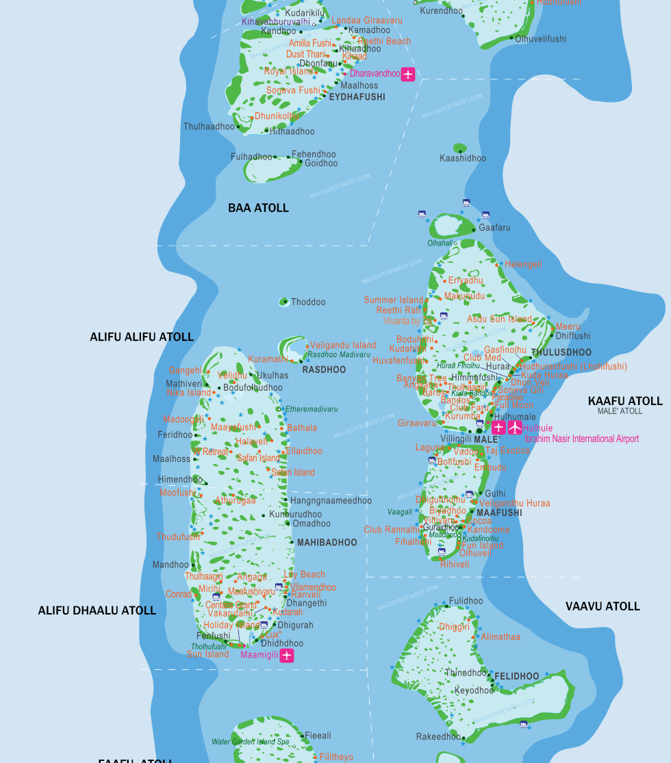 Maldives Map With Resorts Airports And Local Islands 2024